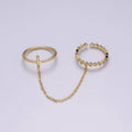 Double Gold Adjustable Ring with chain & CZ  U191