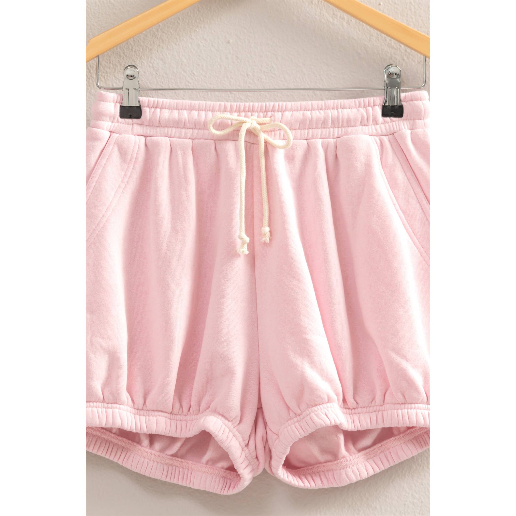 Drawstring Waist Bubbled Hem Shorts: HEATHER GRAY / S-M-L(2-2-2)