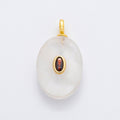 18K Gold Filled CZ Embedded Natural Gemstone Oval Charm | N720 - N741: White Quartz