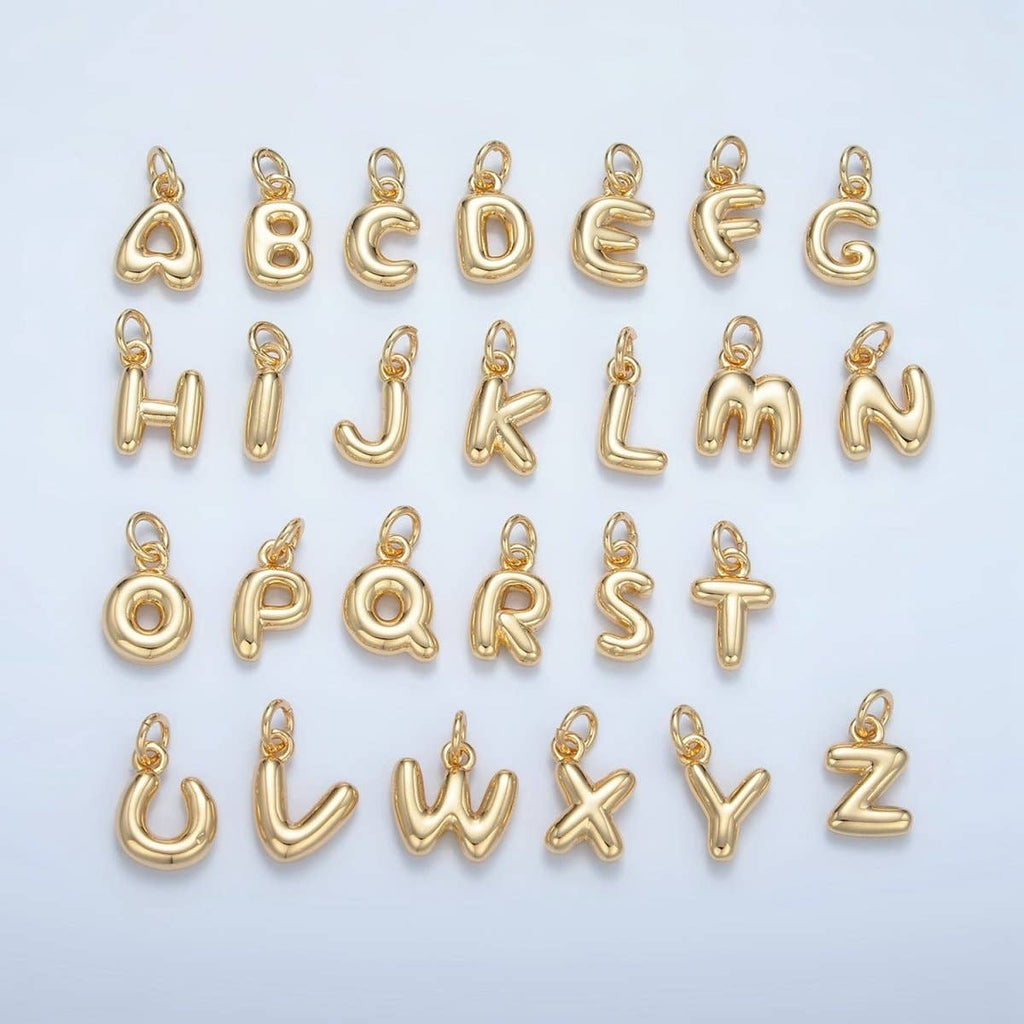 16K Gold Filled 10mm Initial Letter Chubby Balloon Mini Charm | A1591 - A1603: Letter M