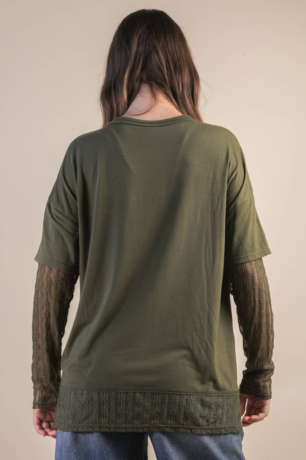 NT12351-Oversized Casual Knit Top W/ Lace: MOCHA / S-M-L/2-2-2