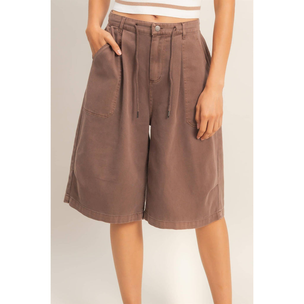 Drawstring Waist Wide Leg Jorts: NAVY / S-M-L(2-2-2)
