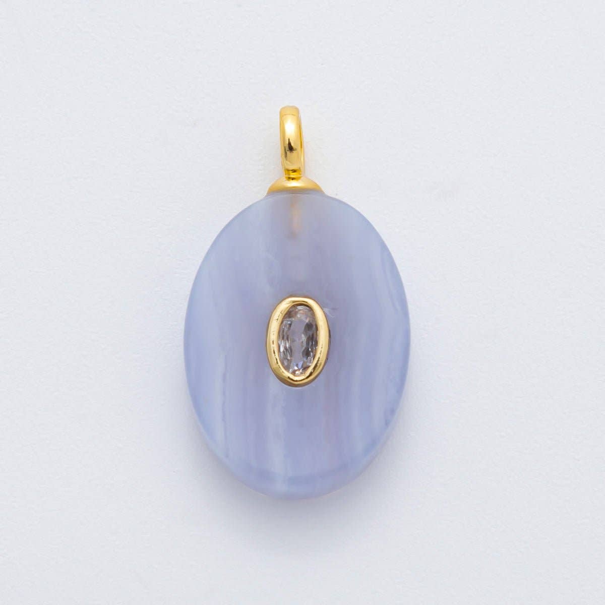 18K Gold Filled CZ Embedded Natural Gemstone Oval Charm | N720 - N741: Aventurine
