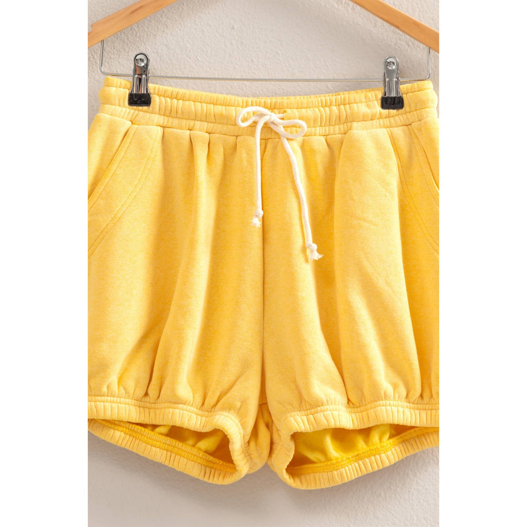 Drawstring Waist Bubbled Hem Shorts: HEATHER GRAY / S-M-L(2-2-2)