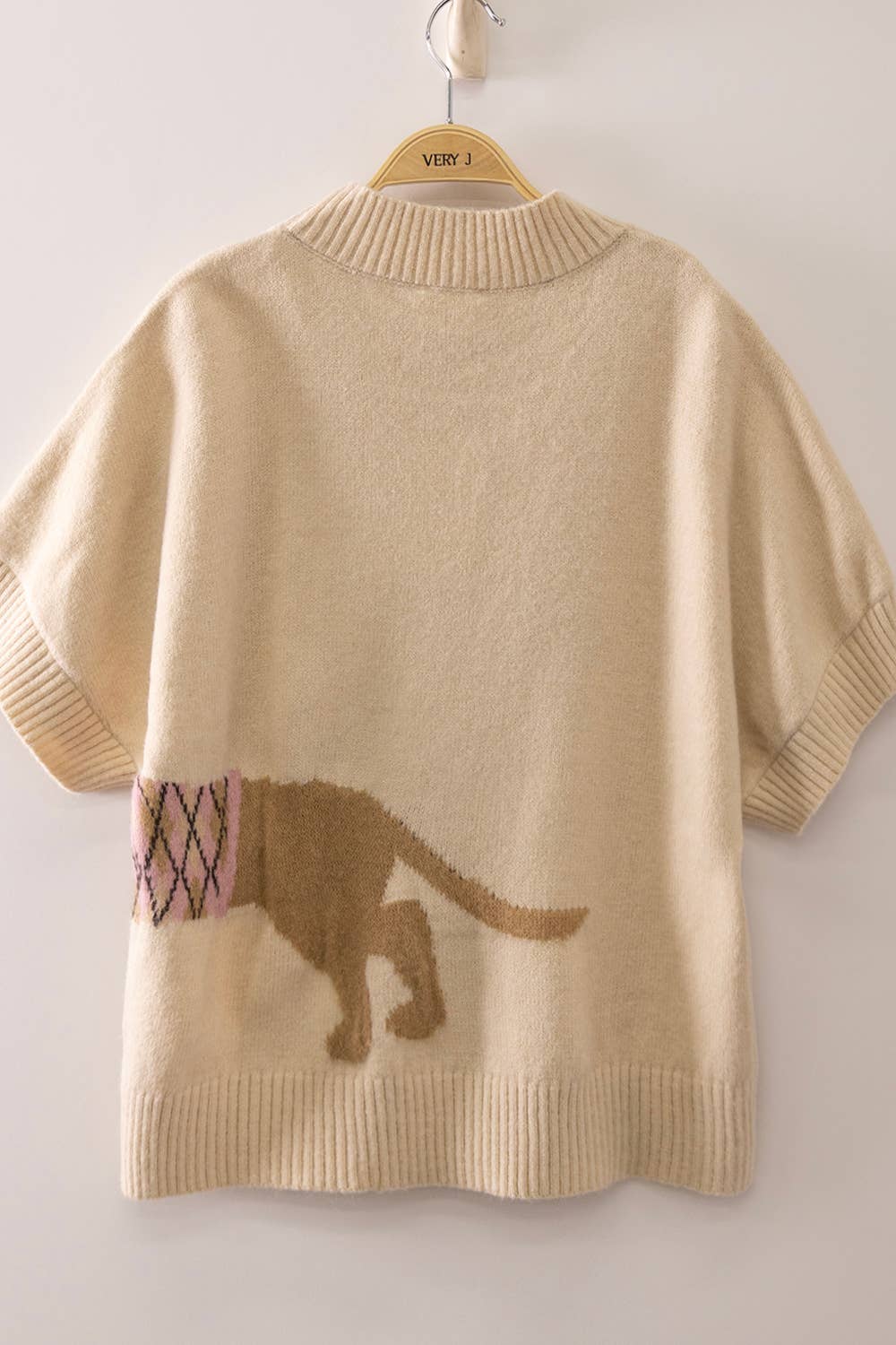 12W3672N-Dog Graphic Short Sleeve Knit: OATMEAL / S-M-L/2-2-2