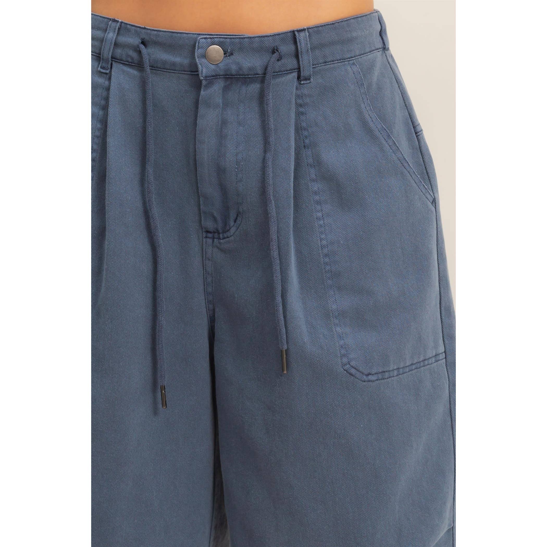 Drawstring Waist Wide Leg Jorts: CREAM / S-M-L(2-2-2)