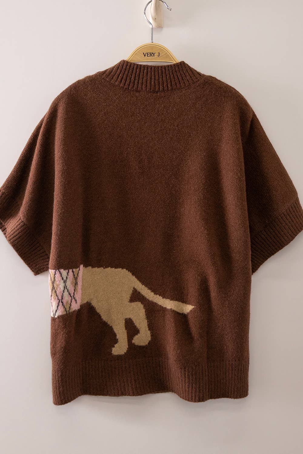 12W3672N-Dog Graphic Short Sleeve Knit: OATMEAL / S-M-L/2-2-2