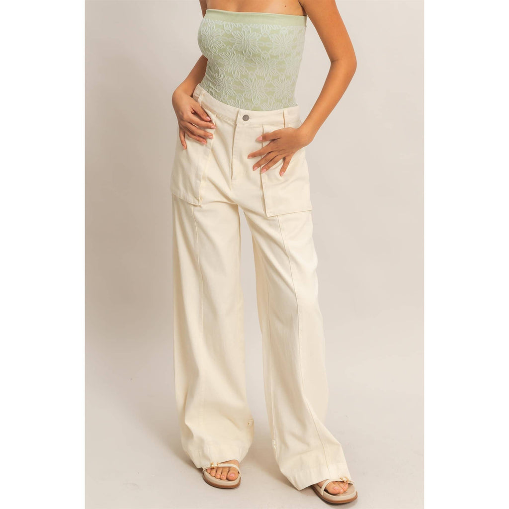 High Rise Cargo Pants With Ankle Ties: PINK / S-M-L(2-2-2)