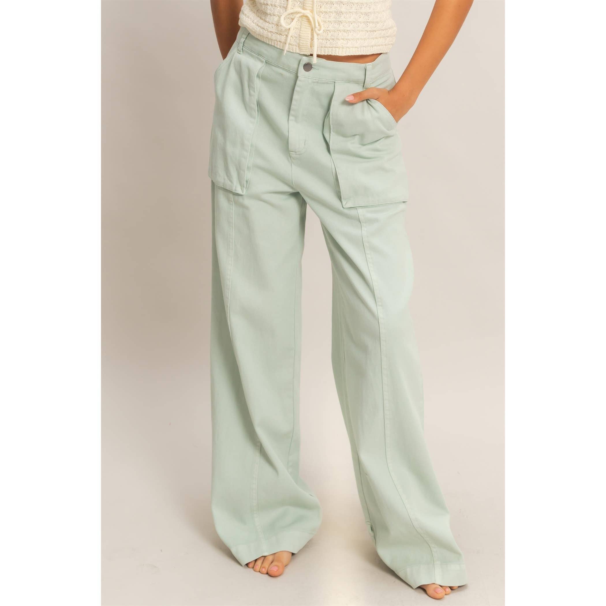High Rise Cargo Pants With Ankle Ties: PINK / S-M-L(2-2-2)