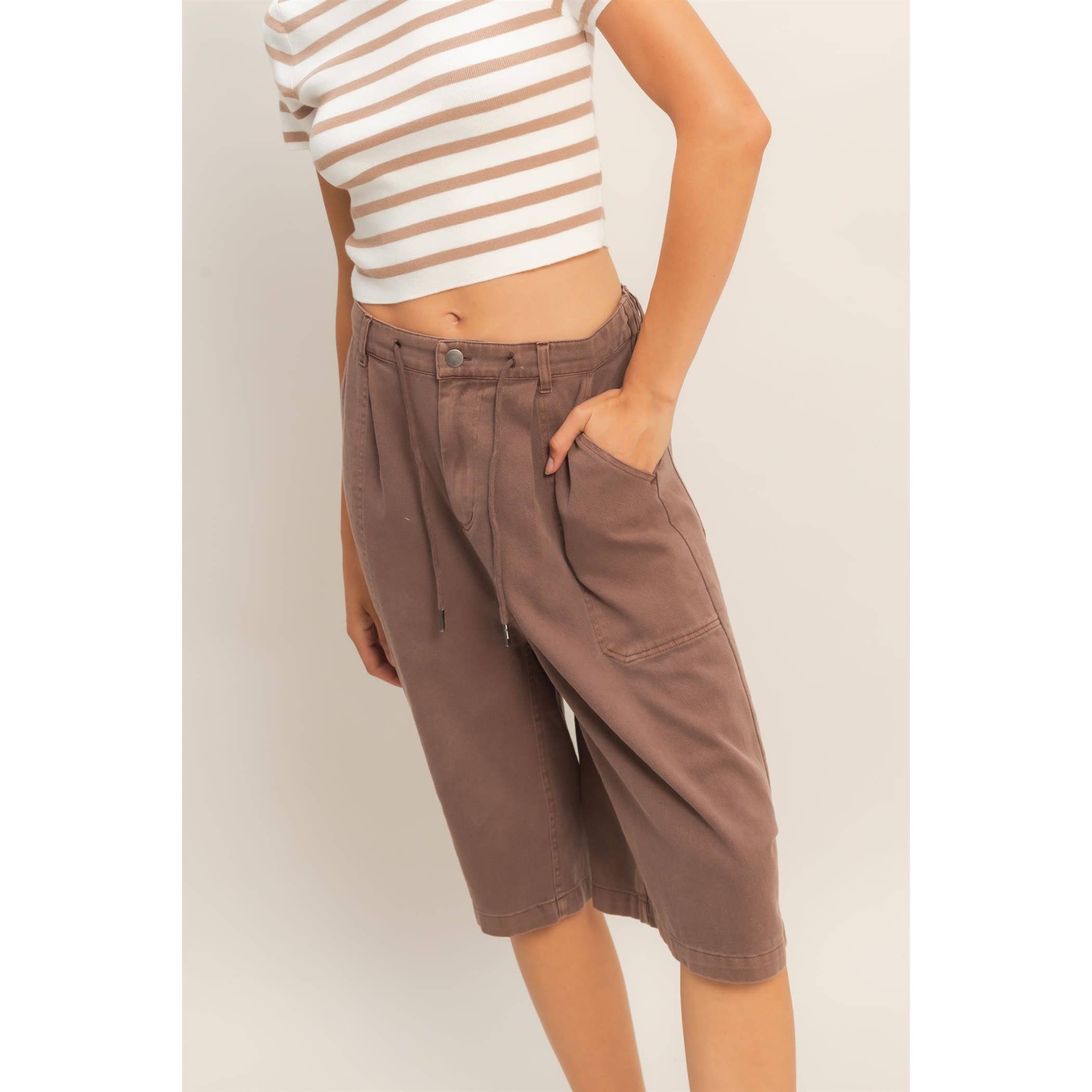 Drawstring Waist Wide Leg Jorts: NAVY / S-M-L(2-2-2)