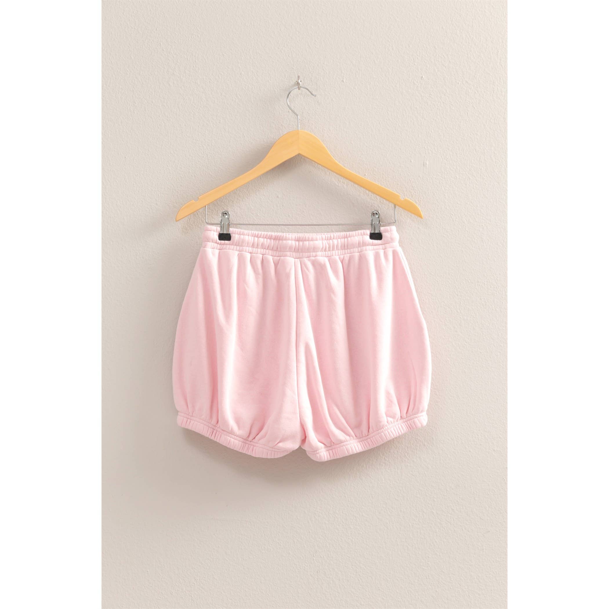 Drawstring Waist Bubbled Hem Shorts: HEATHER GRAY / S-M-L(2-2-2)