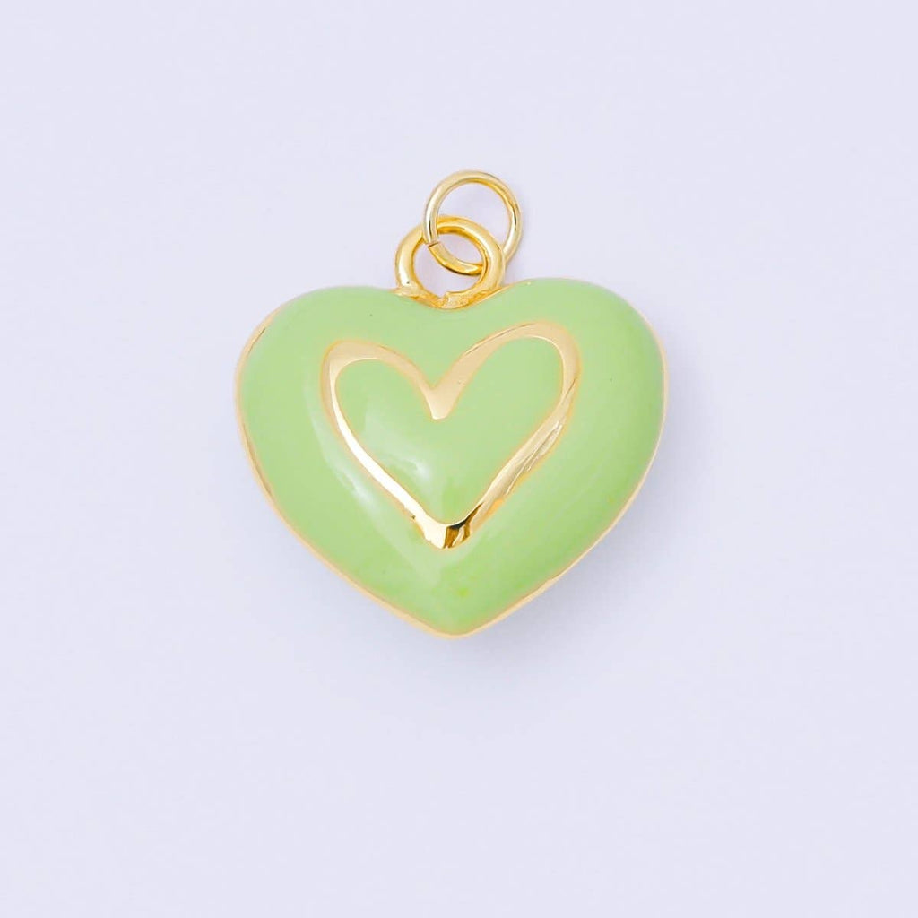 24K Gold Filled 21mm Blue, Pink, Green, White, Yellow Pastel Enamel Lined Heart Charm | AC1621 - AC1623: Pink
