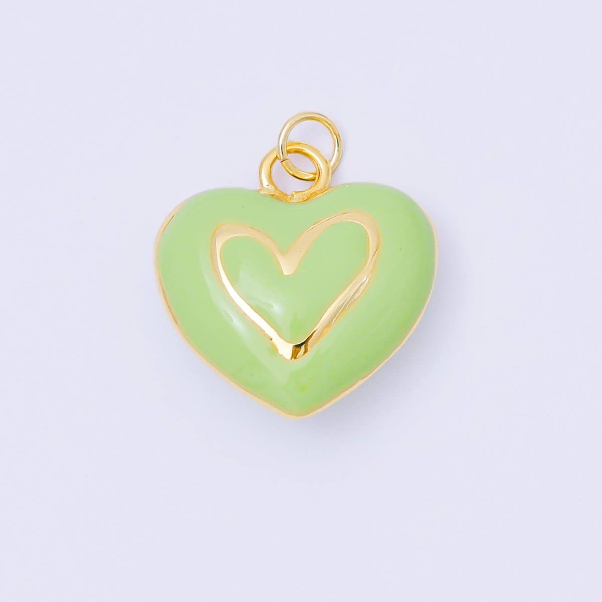 24K Gold Filled 21mm Blue, Pink, Green, White, Yellow Pastel Enamel Lined Heart Charm | AC1621 - AC1623: Pink