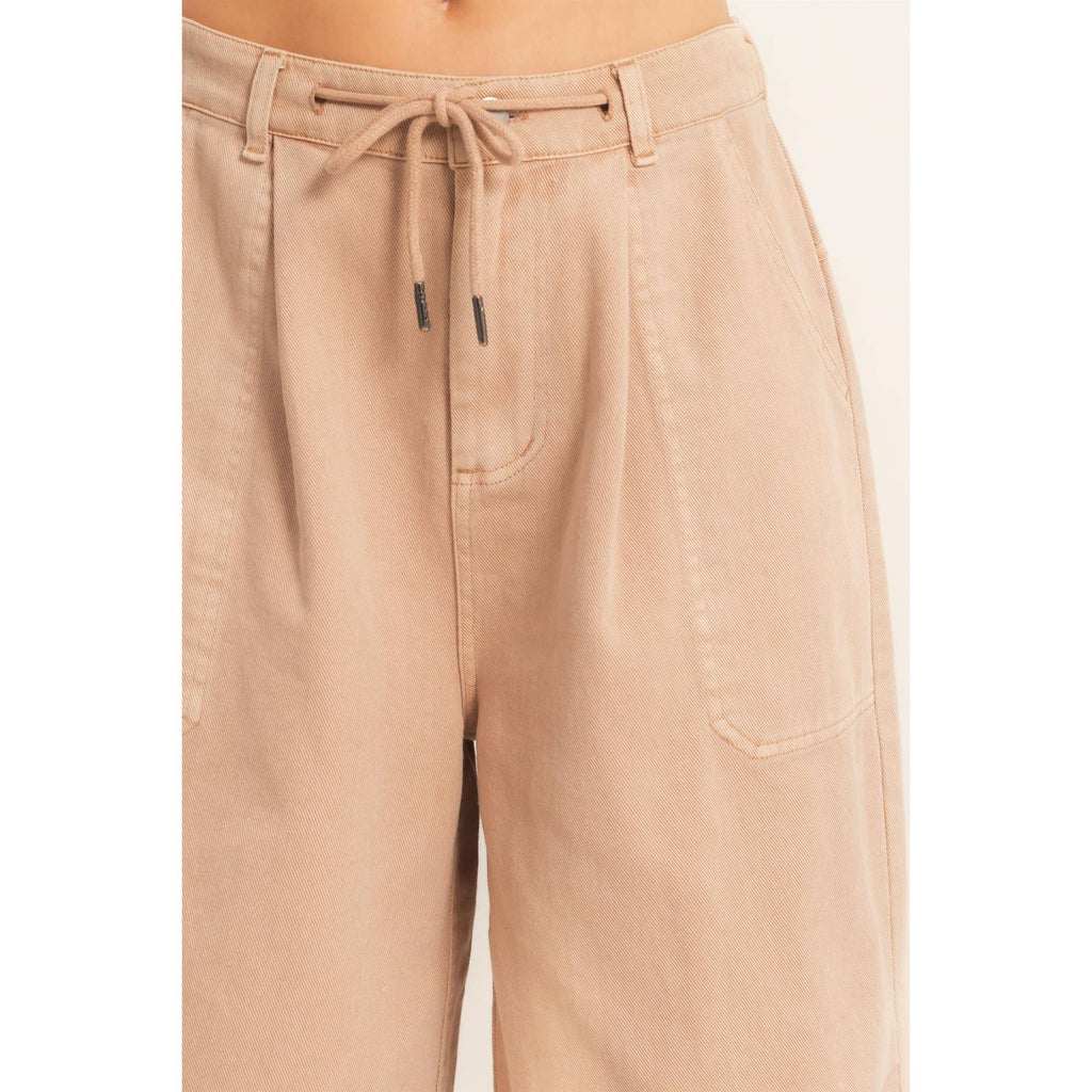 Drawstring Waist Wide Leg Jorts: CREAM / S-M-L(2-2-2)
