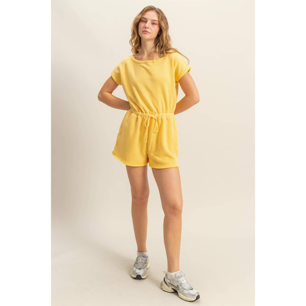 Cap Sleeve Drawstring Waist Romper: DARK TAUPE / S-M-L(2-2-2)