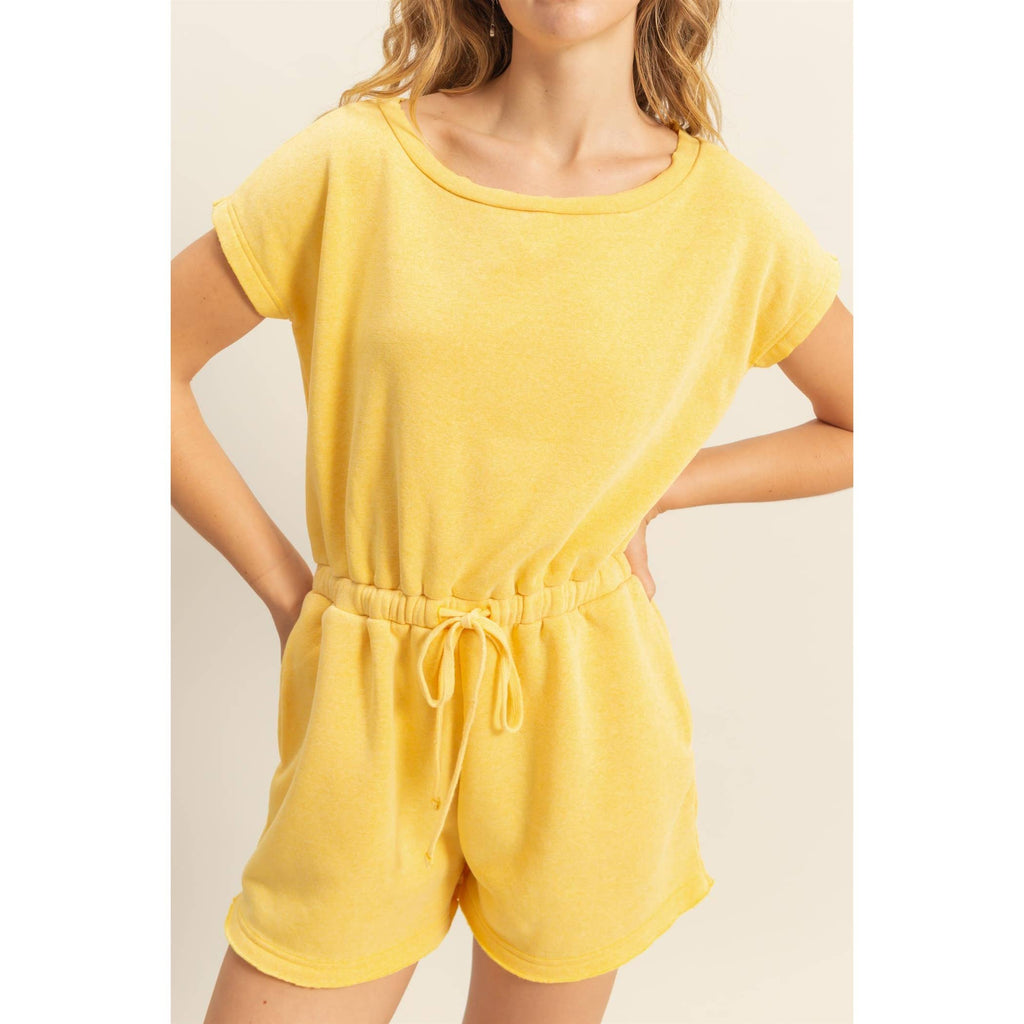 Cap Sleeve Drawstring Waist Romper: DARK TAUPE / S-M-L(2-2-2)