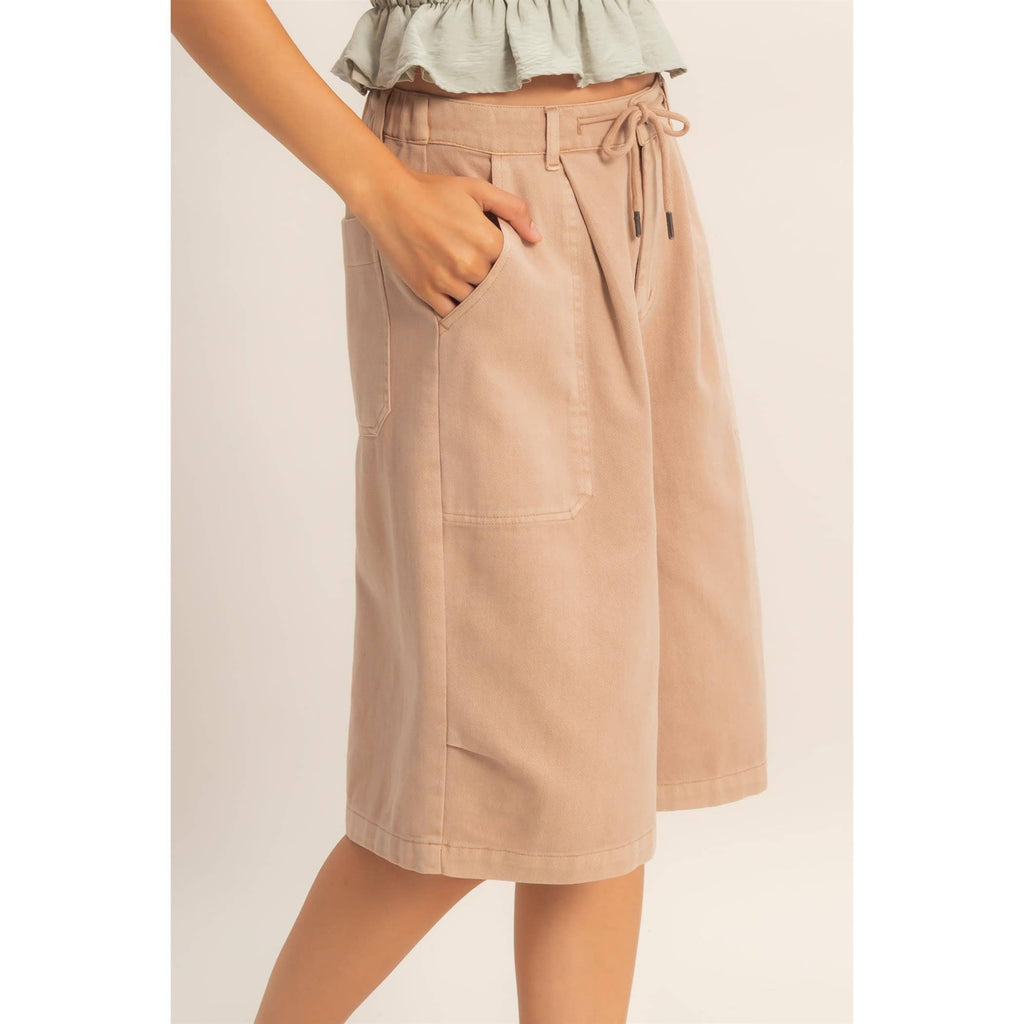 Drawstring Waist Wide Leg Jorts: NAVY / S-M-L(2-2-2)