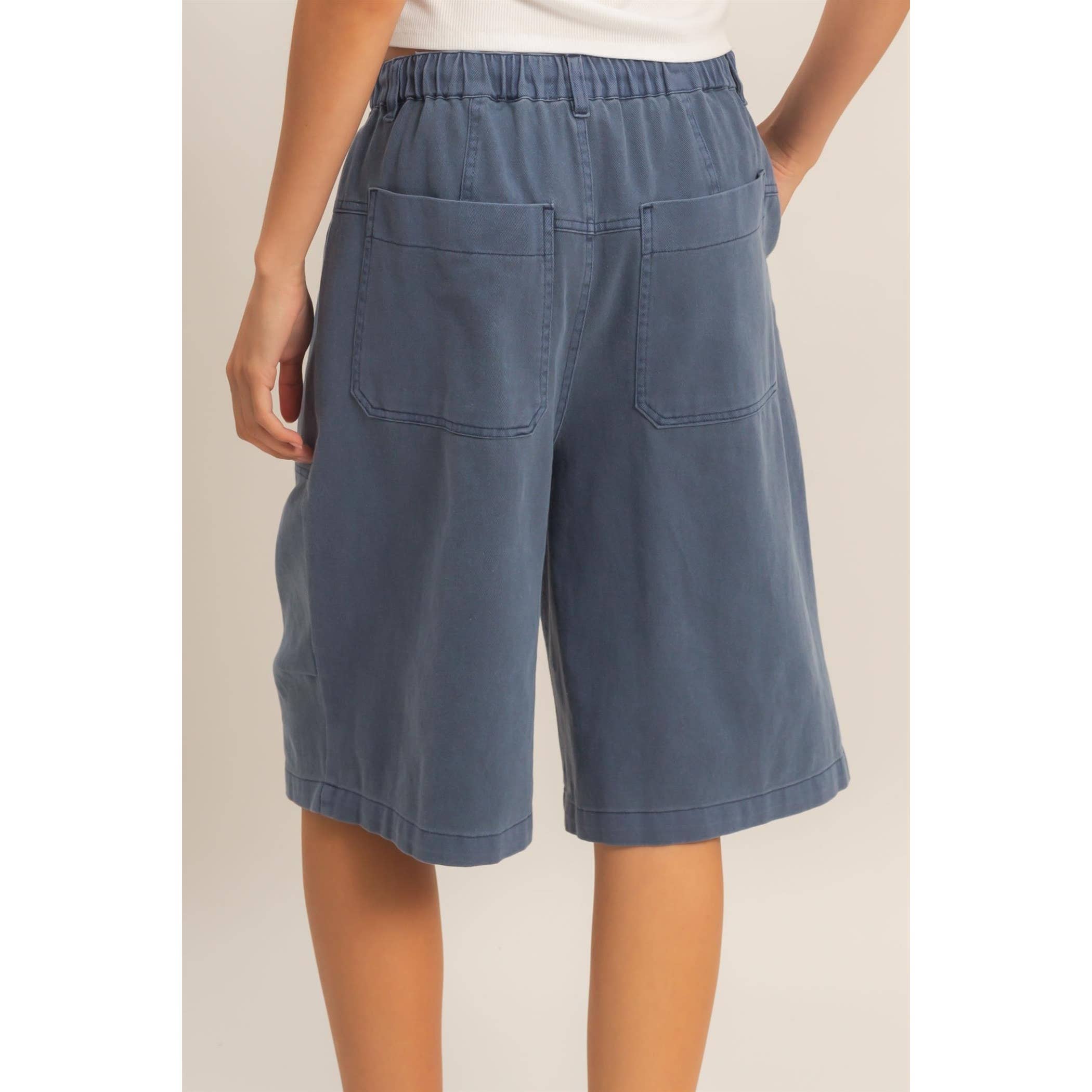 Drawstring Waist Wide Leg Jorts: CREAM / S-M-L(2-2-2)