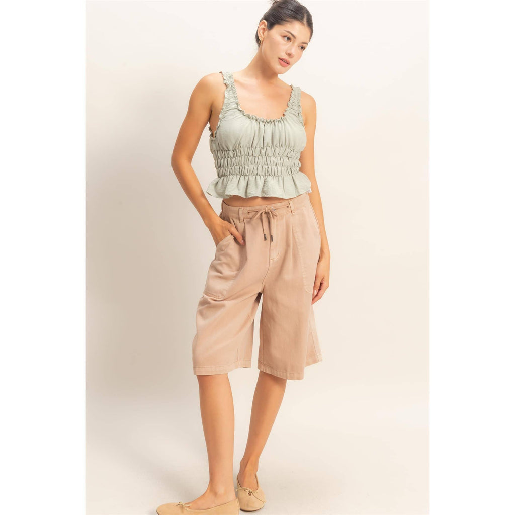Drawstring Waist Wide Leg Jorts: NAVY / S-M-L(2-2-2)