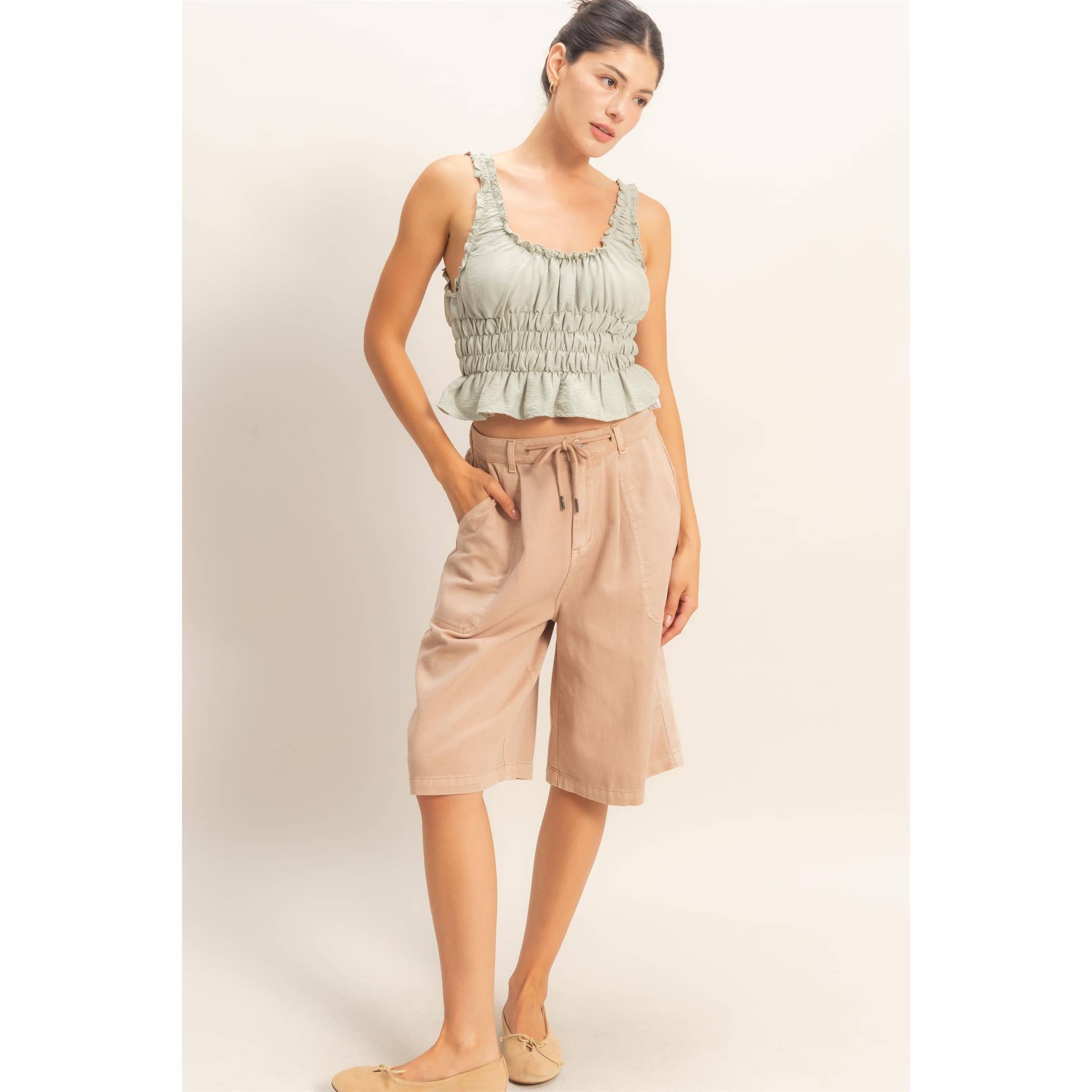 Drawstring Waist Wide Leg Jorts: NAVY / S-M-L(2-2-2)