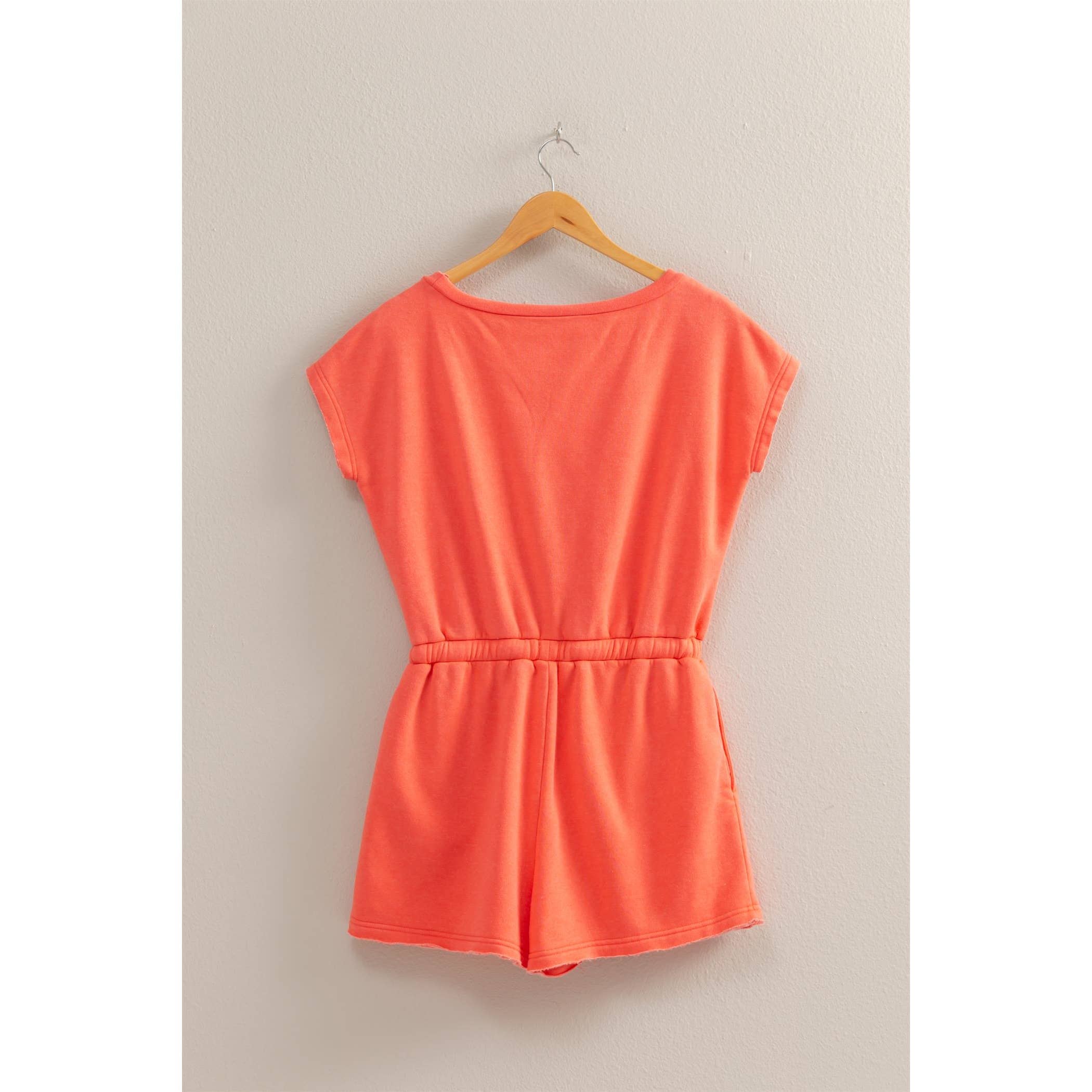 Cap Sleeve Drawstring Waist Romper: DARK TAUPE / S-M-L(2-2-2)