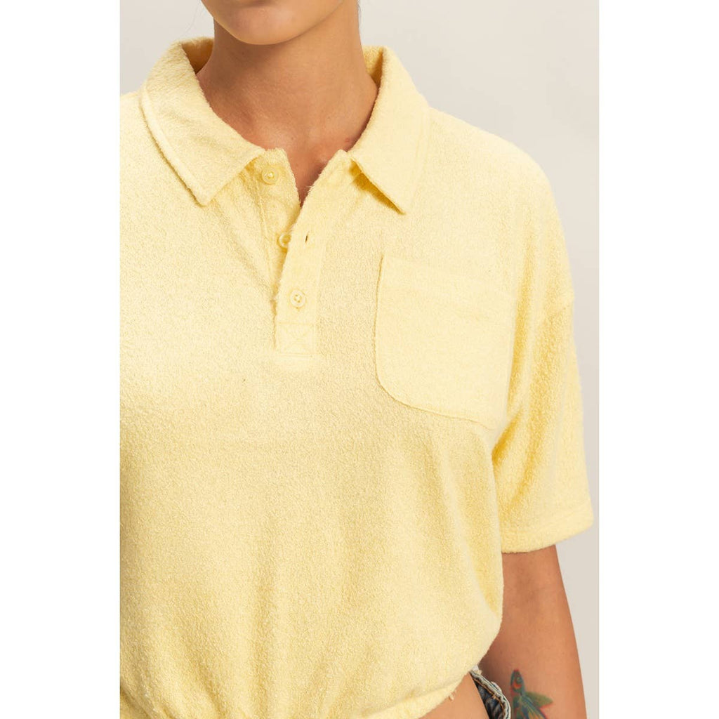 Collared Short Sleeve Crop Top: FRENCH VANILLA / S-M-L(2-2-2)