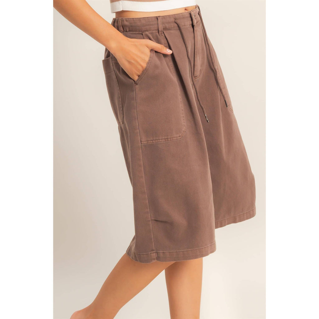 Drawstring Waist Wide Leg Jorts: NAVY / S-M-L(2-2-2)