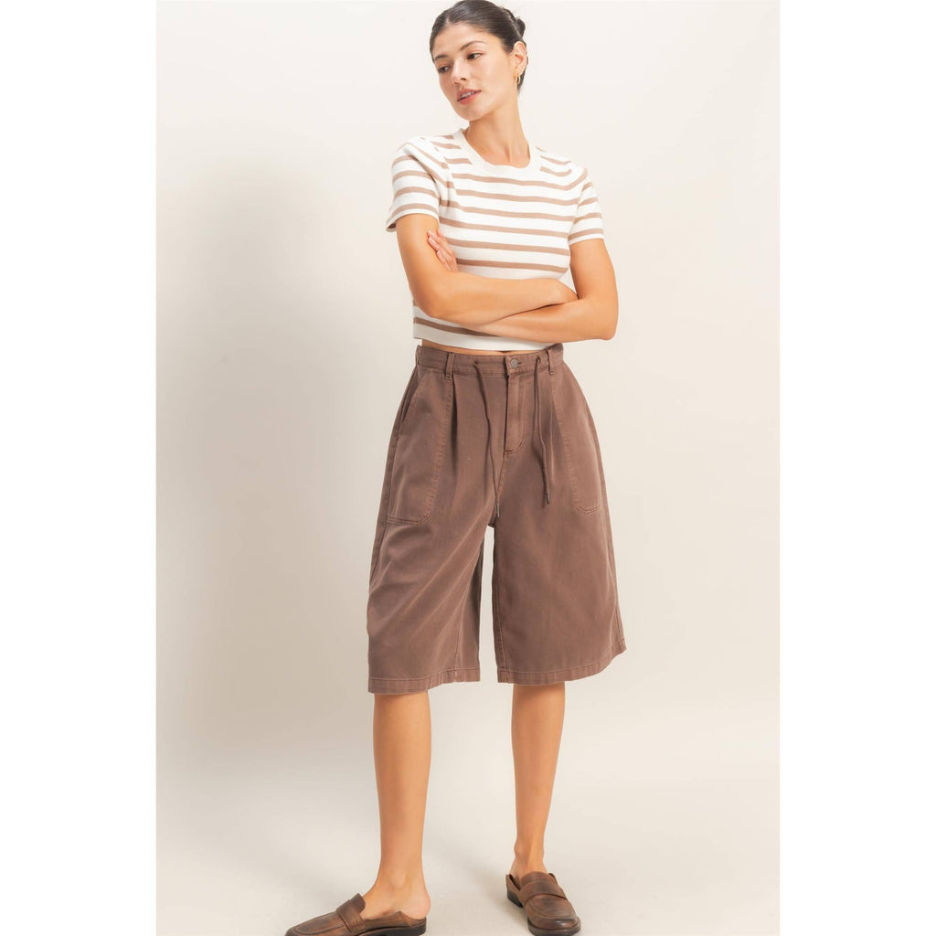 Drawstring Waist Wide Leg Jorts: NAVY / S-M-L(2-2-2)