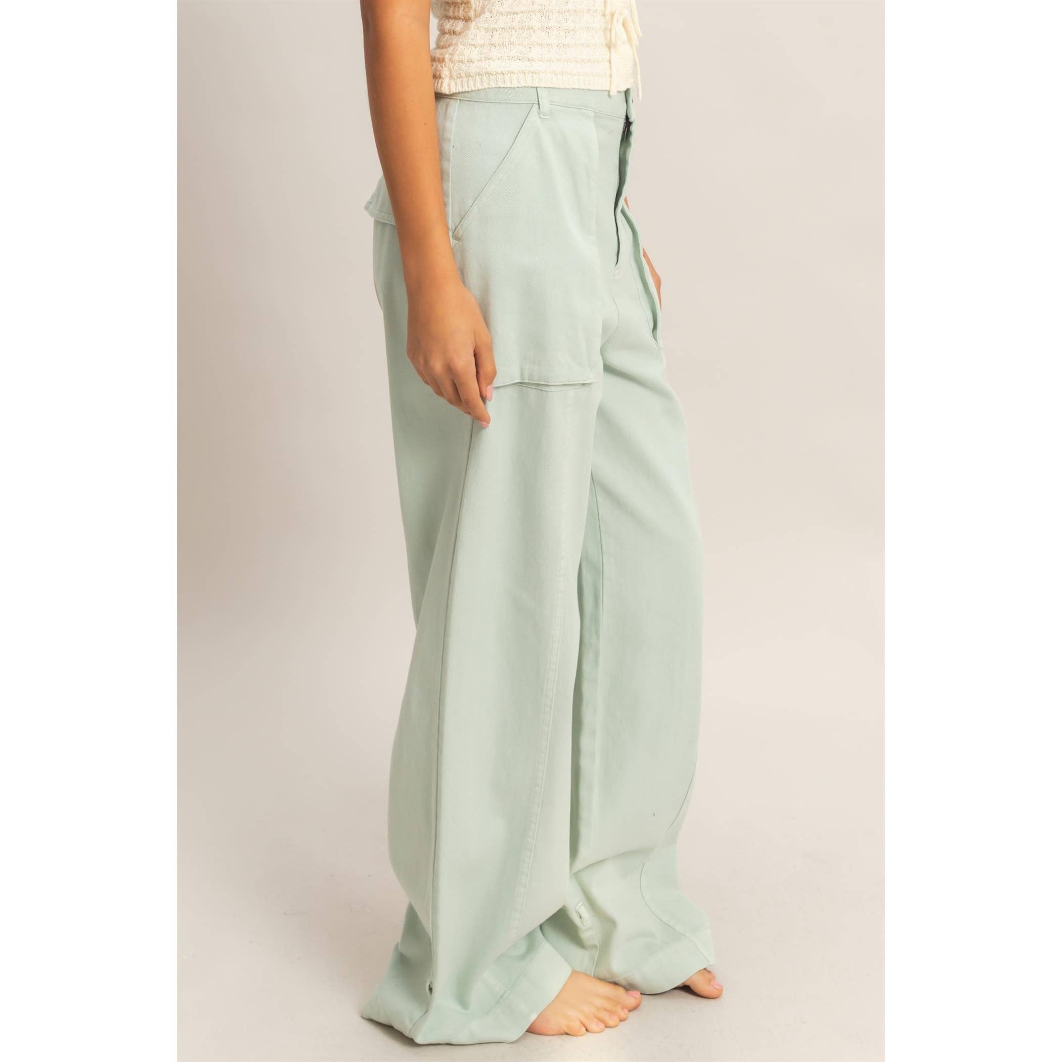 High Rise Cargo Pants With Ankle Ties: PINK / S-M-L(2-2-2)