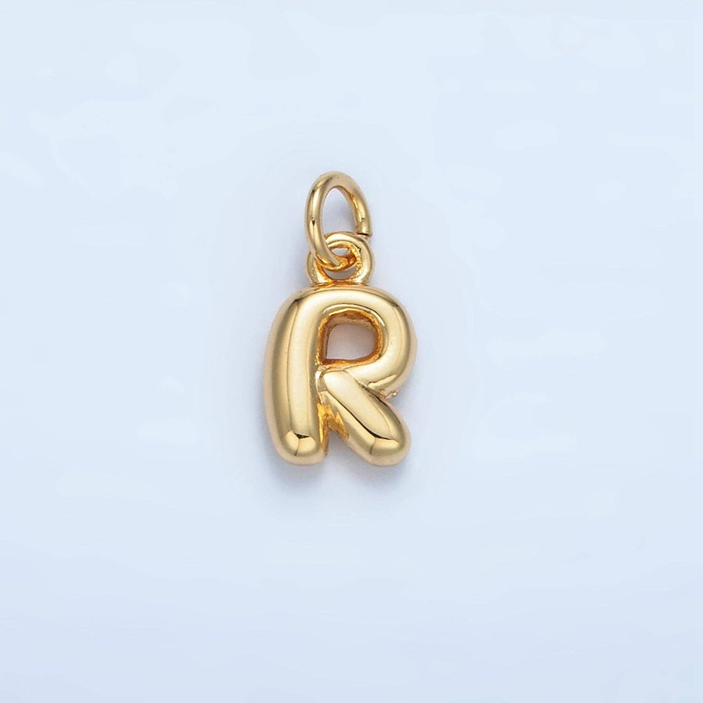 16K Gold Filled 10mm Initial Letter Chubby Balloon Mini Charm | A1591 - A1603: Letter M