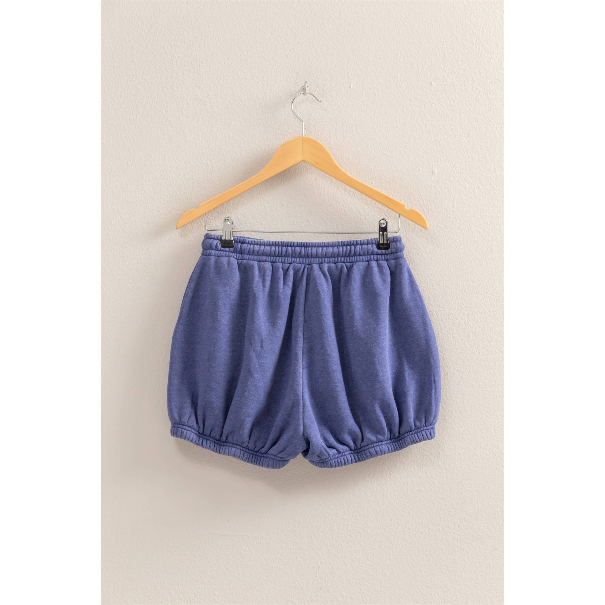 Drawstring Waist Bubbled Hem Shorts: HEATHER GRAY / S-M-L(2-2-2)