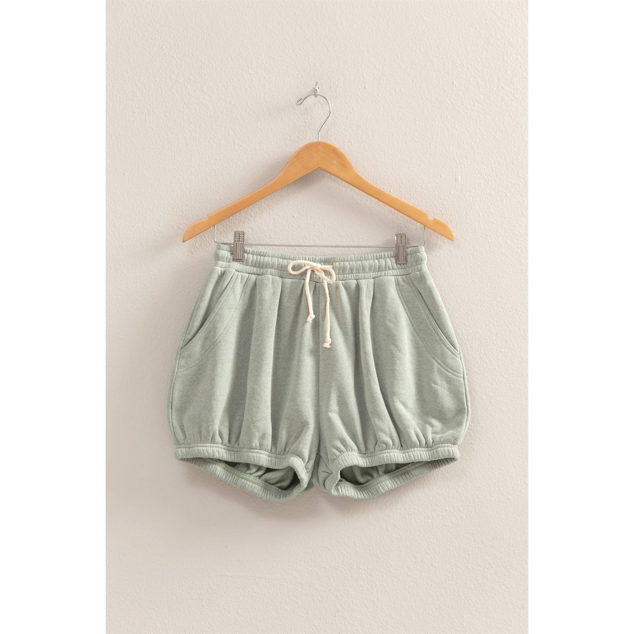 Drawstring Waist Bubbled Hem Shorts: BLACK / S-M-L(2-2-2)