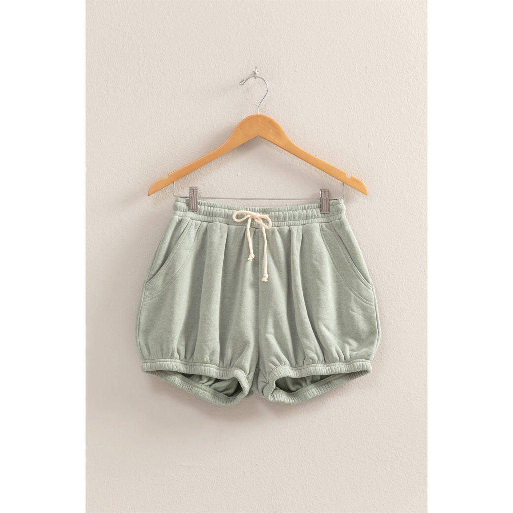 Drawstring Waist Bubbled Hem Shorts: HEATHER GRAY / S-M-L(2-2-2)