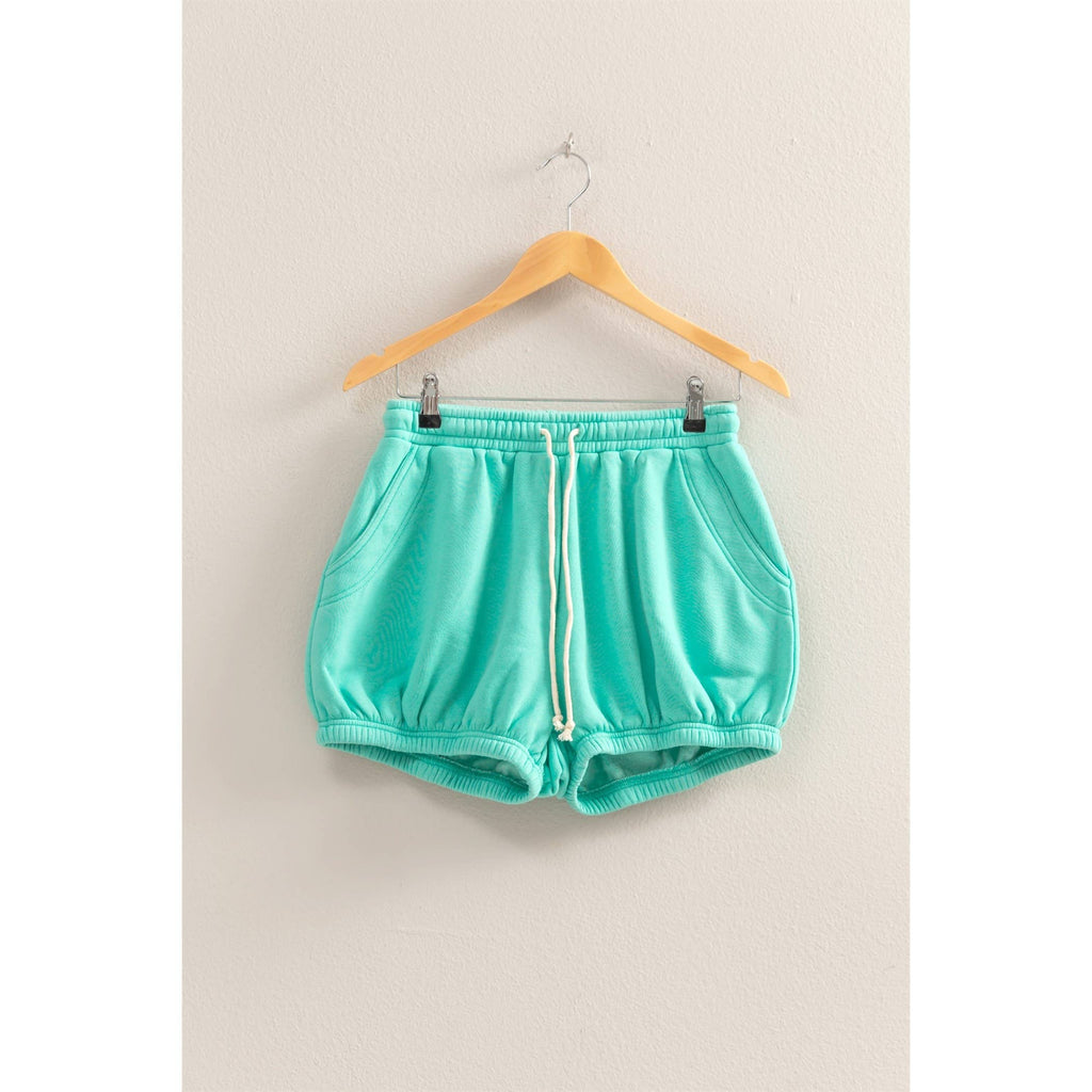 Drawstring Waist Bubbled Hem Shorts: BLACK / S-M-L(2-2-2)