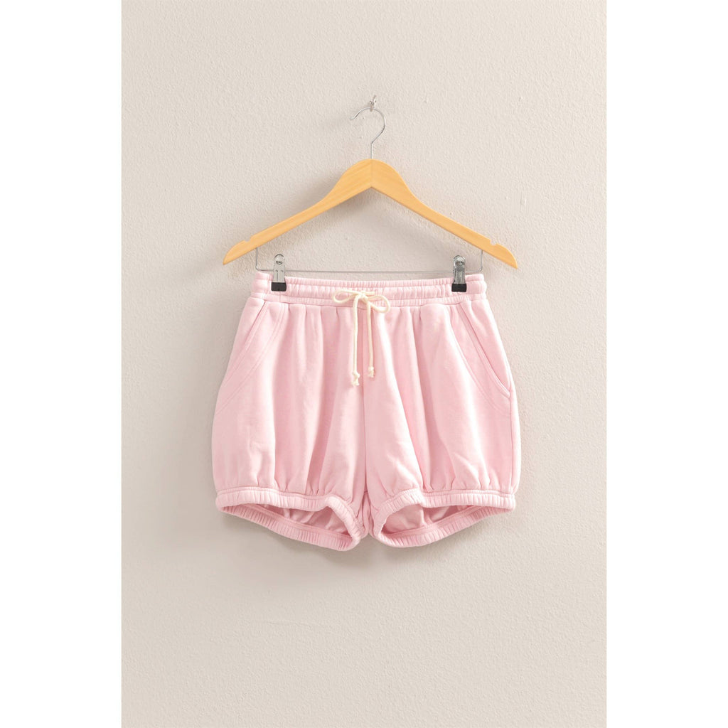 Drawstring Waist Bubbled Hem Shorts: HEATHER GRAY / S-M-L(2-2-2)