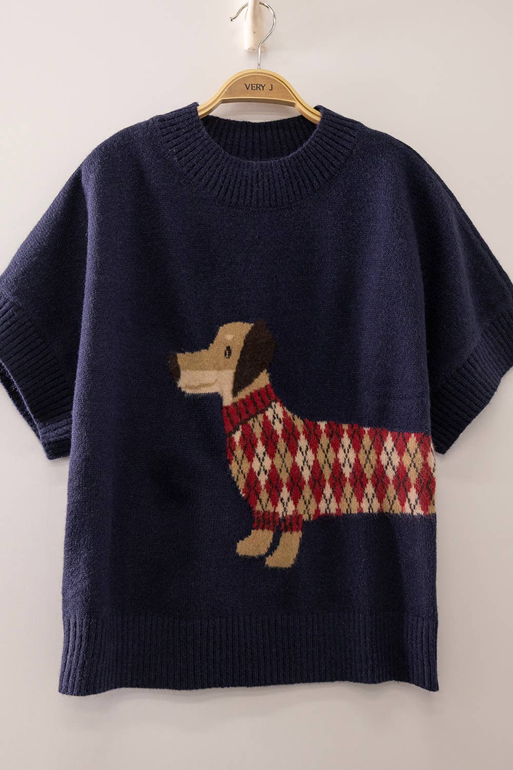 12W3672N-Dog Graphic Short Sleeve Knit: OATMEAL / S-M-L/2-2-2