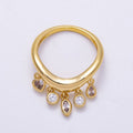 16K Gold Filled Clear CZ Drop Geometric Curved Ring | Rings-00075