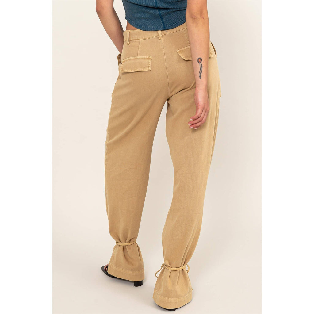 High Rise Cargo Pants With Ankle Ties: PINK / S-M-L(2-2-2)