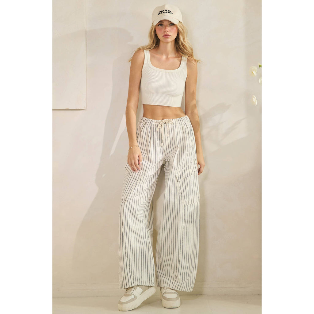 Easy Cargo Striped Pants: White / M