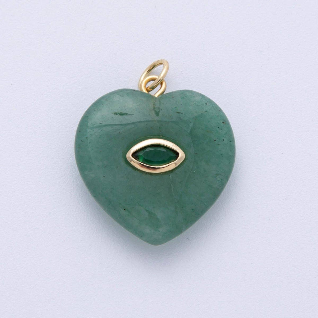 18K Gold Filled 21.5mm Marquise Embedded Rose Quartz, Amethyst, Onyx, Amazonite, Lapis Lazuli, Tiger Eye Heart Charm | AK218 - AK220: Rose Quartz
