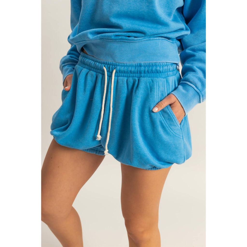 Drawstring Waist Bubbled Hem Shorts: HEATHER GRAY / S-M-L(2-2-2)