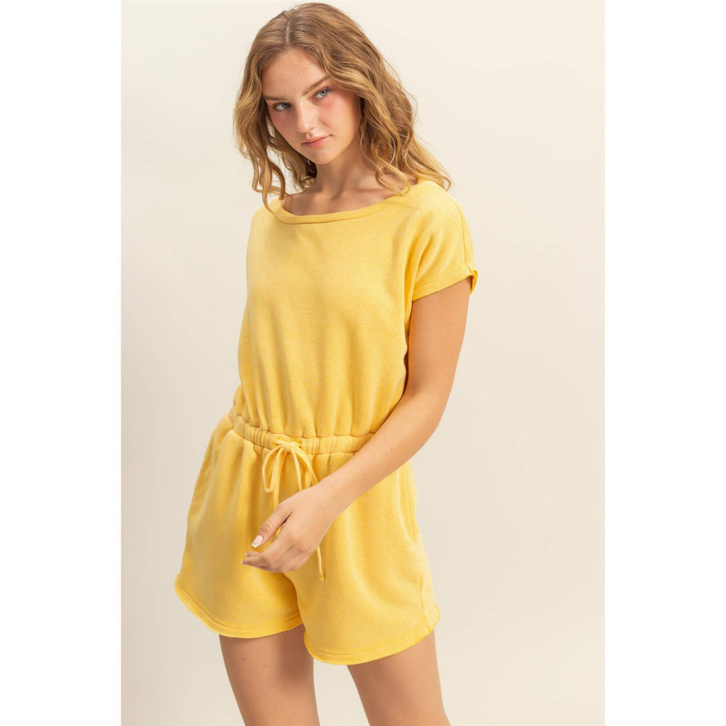Cap Sleeve Drawstring Waist Romper: DARK TAUPE / S-M-L(2-2-2)