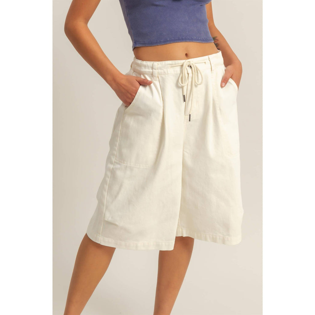 Drawstring Waist Wide Leg Jorts: NAVY / S-M-L(2-2-2)