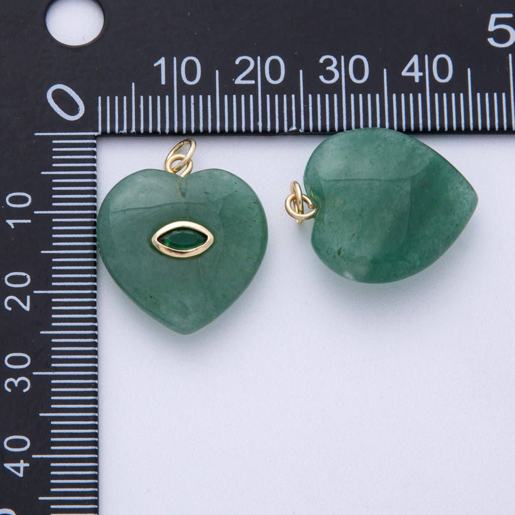 18K Gold Filled 21.5mm Marquise Embedded Rose Quartz, Amethyst, Onyx, Amazonite, Lapis Lazuli, Tiger Eye Heart Charm | AK218 - AK220: Rose Quartz
