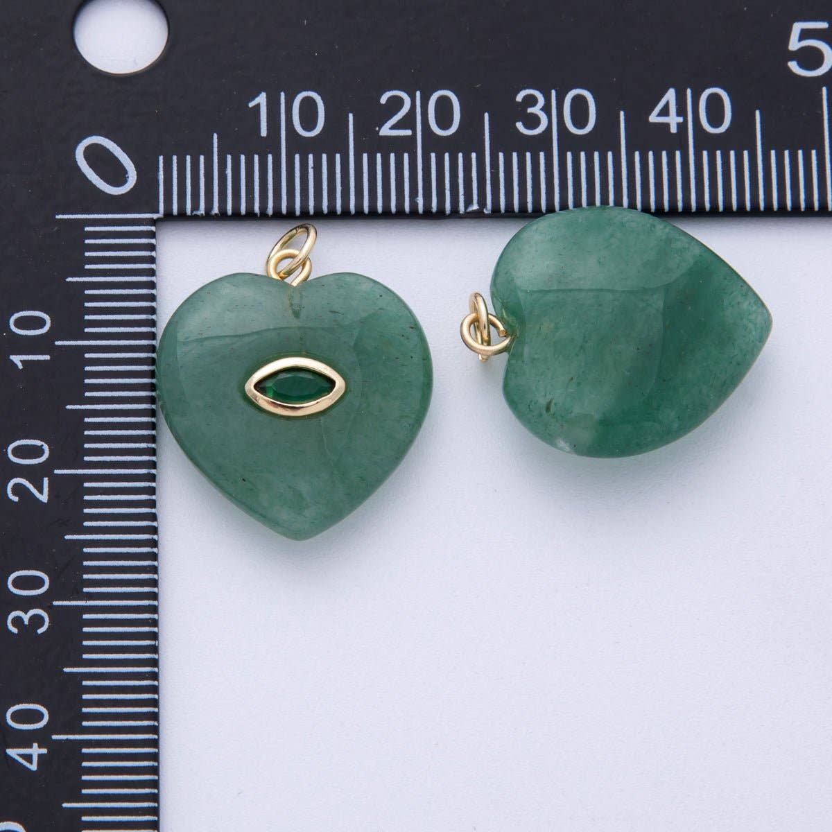 18K Gold Filled 21.5mm Marquise Embedded Rose Quartz, Amethyst, Onyx, Amazonite, Lapis Lazuli, Tiger Eye Heart Charm | AK218 - AK220: Rose Quartz