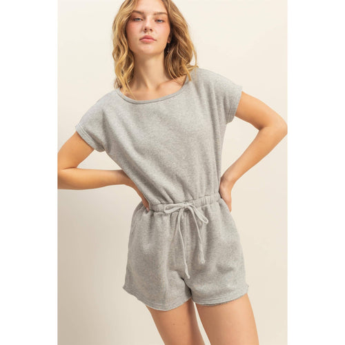 Cap Sleeve Drawstring Waist Romper: DARK TAUPE / S-M-L(2-2-2)