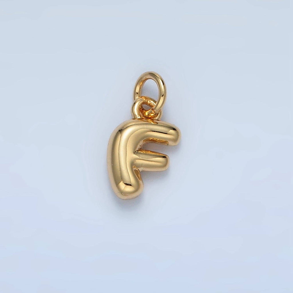 16K Gold Filled 10mm Initial Letter Chubby Balloon Mini Charm | A1591 - A1603: Letter M