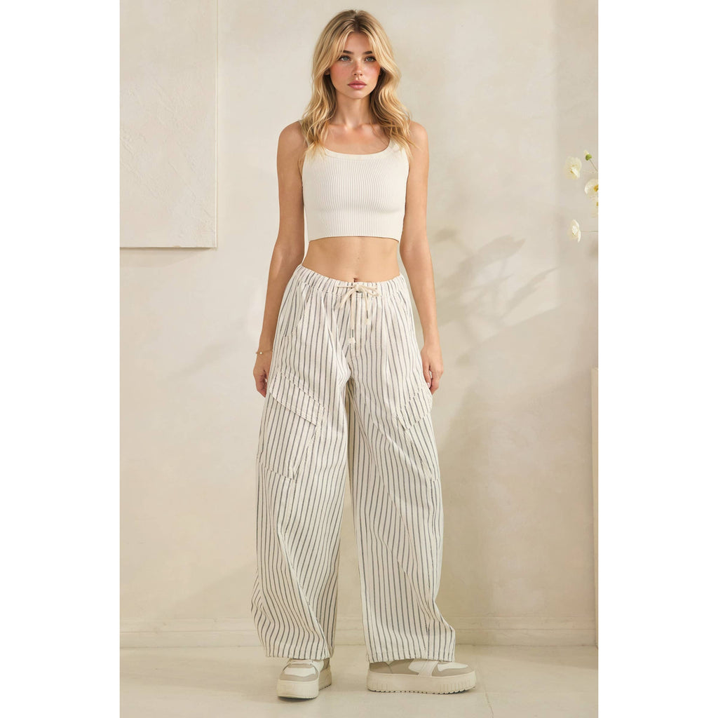Easy Cargo Striped Pants: White / L