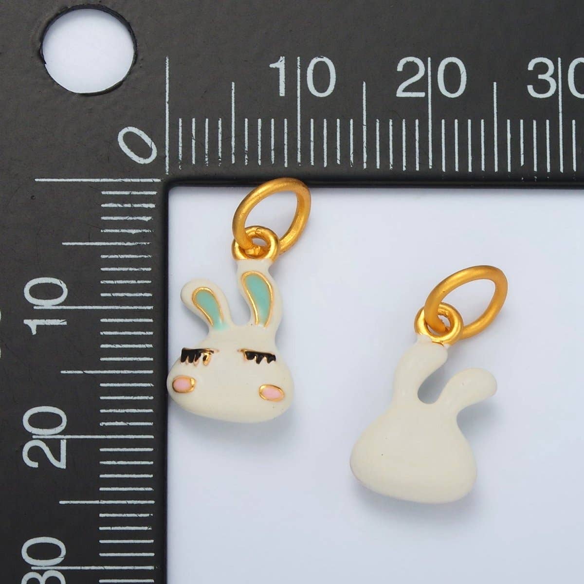 24K Gold Filled Glam White Bunny Rabbit Pet Enamel Mini Charm | AG923