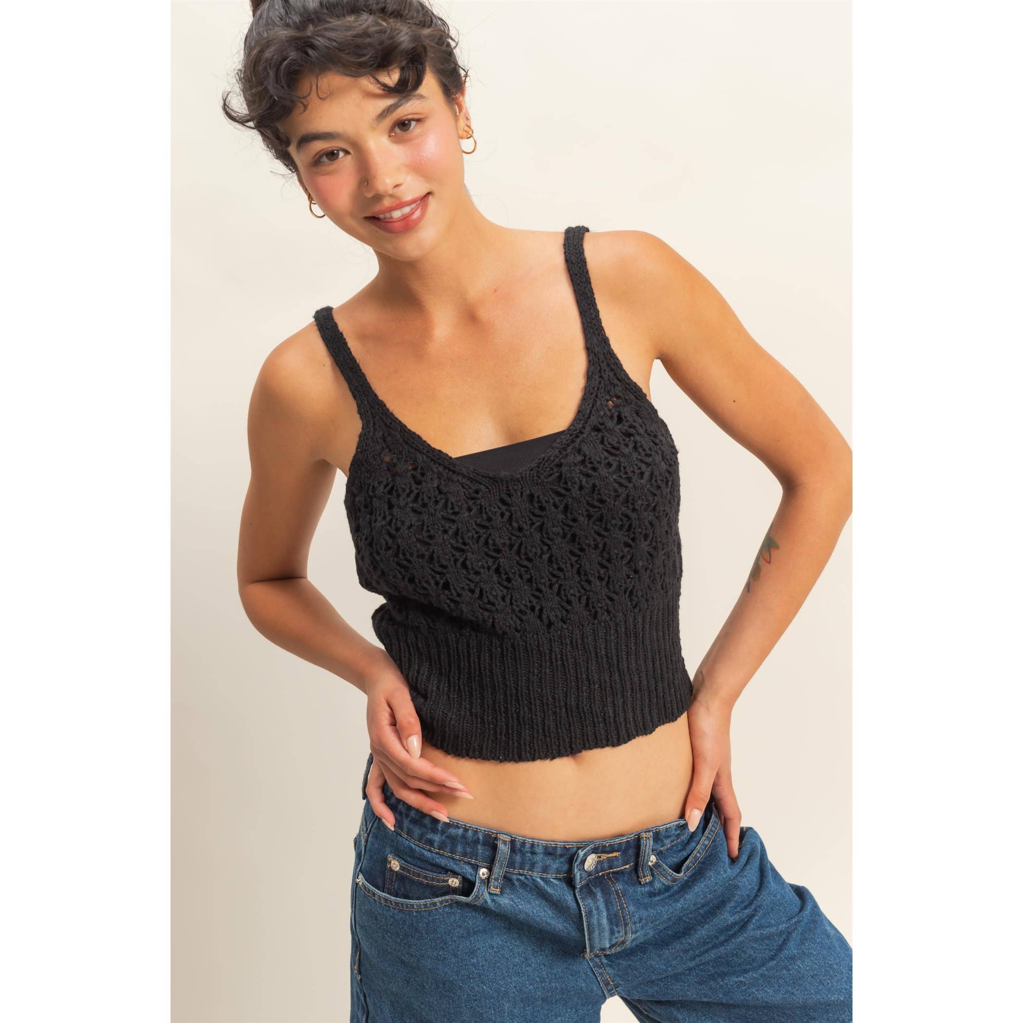 Crochet Crop Top: BLACK / S-M-L(2-2-2)